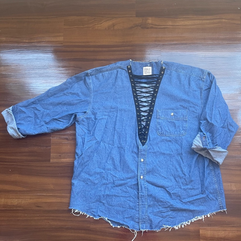 LF Furst of a Kind Oversized Jean Black Lace-Up Detail